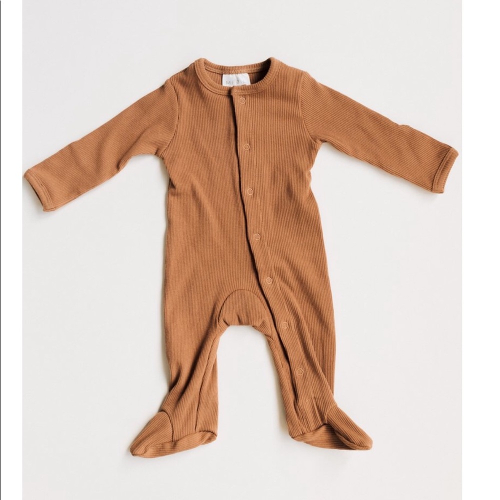 Camel Ribbed Footed One Piece